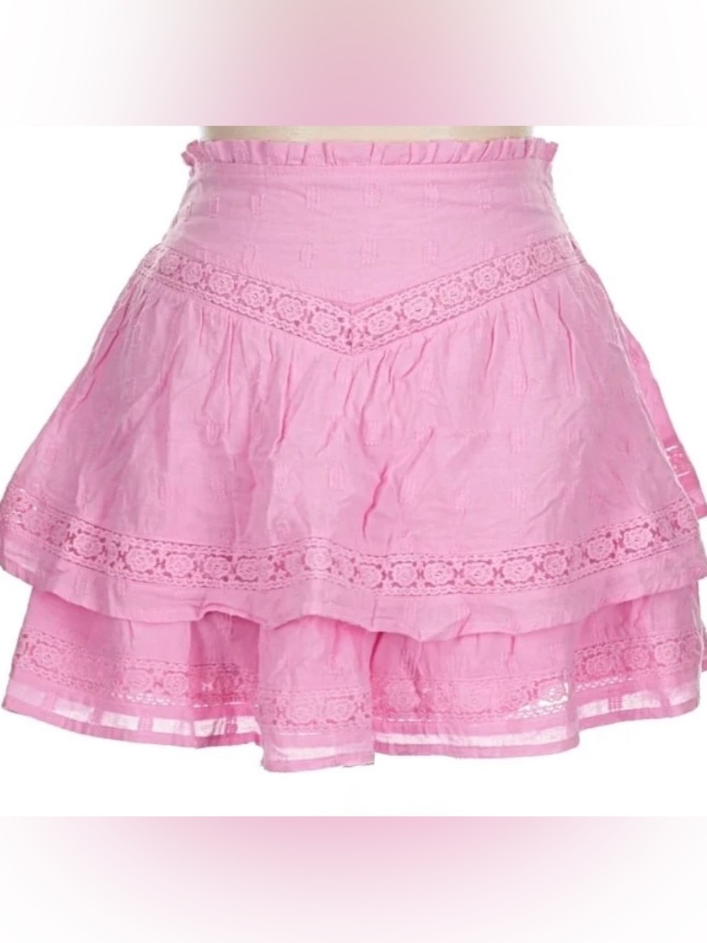 Altar'd State Pink Tiered Lace-Trim Mini Skirt